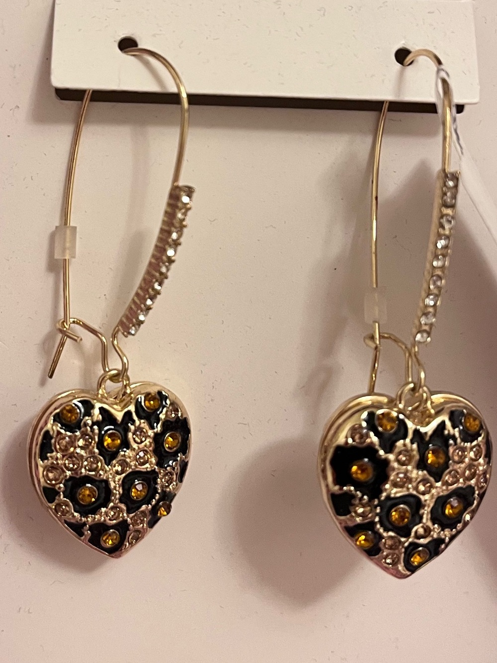 NWT Betsey Johnson Gold Heart Leopard Dangle Earrings